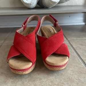 Clarks Women's Red Wedge Sandals